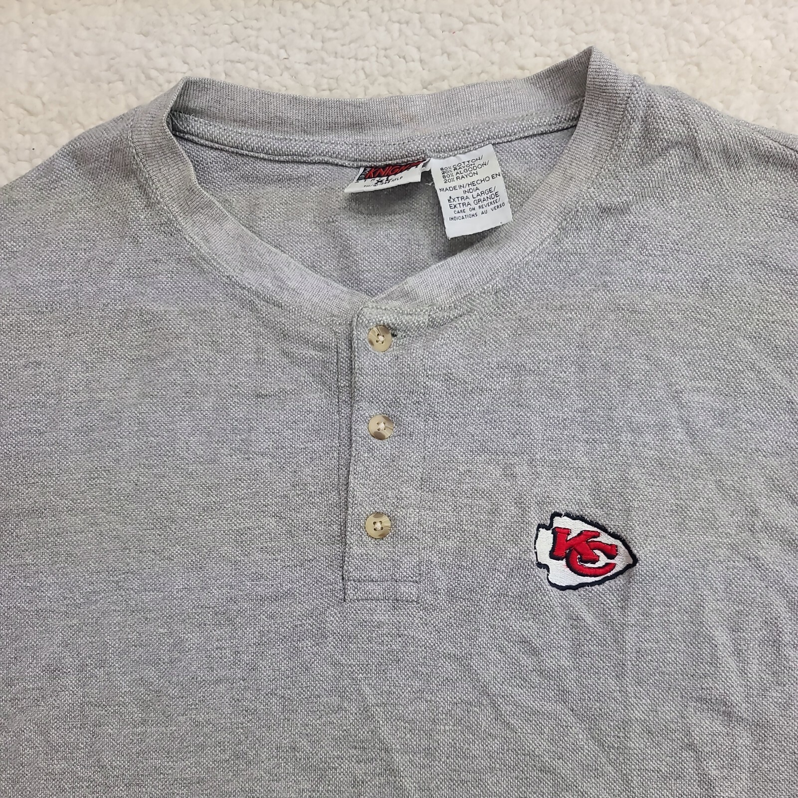 VTG Kansas City Chiefs Shirt Mens XL Gray Henley Short Sleeve Shirt 90\'s Vintage VTG Kansas City Chiefs Shirt Mens XL Gray Henley Short Sleeve Shirt 90\'s Vintage
