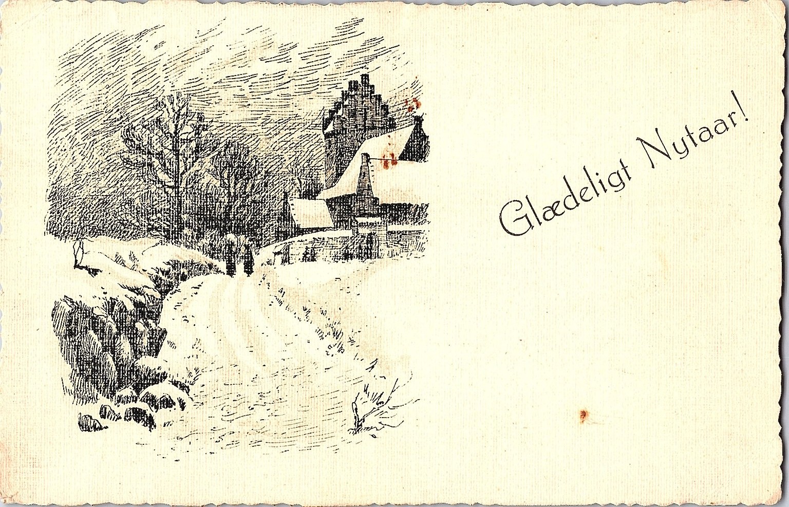 Vintage 1900-1919 Danish Christmas Glædeligt Nytår Lithograph Postcard
