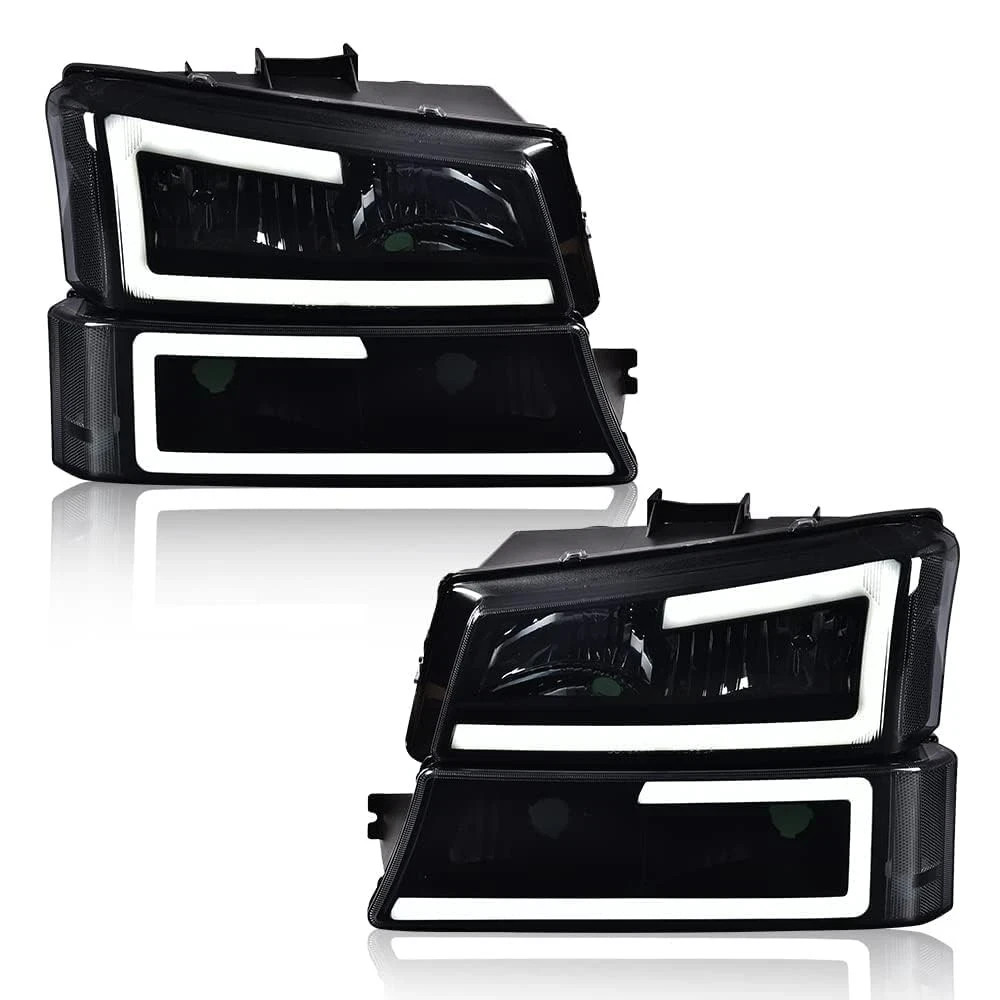 LED DRL Headlight Assembly Compatible with Chevy Silverado 1500 2500 3500 HD