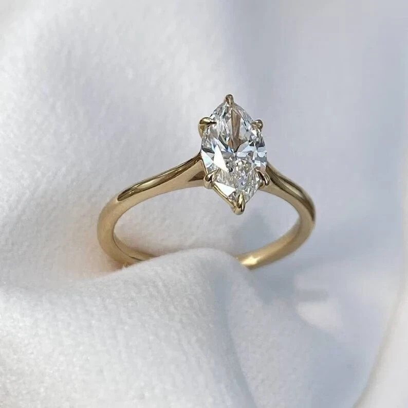 2Ct Marquise Cut Lab Created Diamond Women\'s Wedding Ring 14k Yellow Gold Plated