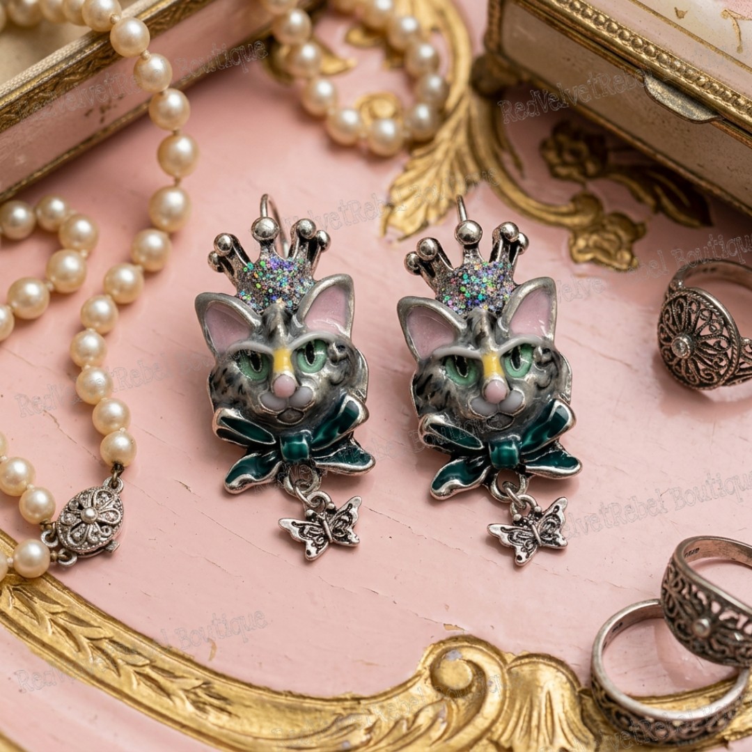 Vintage Estate Collectible Signed Kirks Folly Princess Kitty Silver Earrings Vintage Estate Collectible Signed Kirks Folly Princess Kitty Silver Earrings
