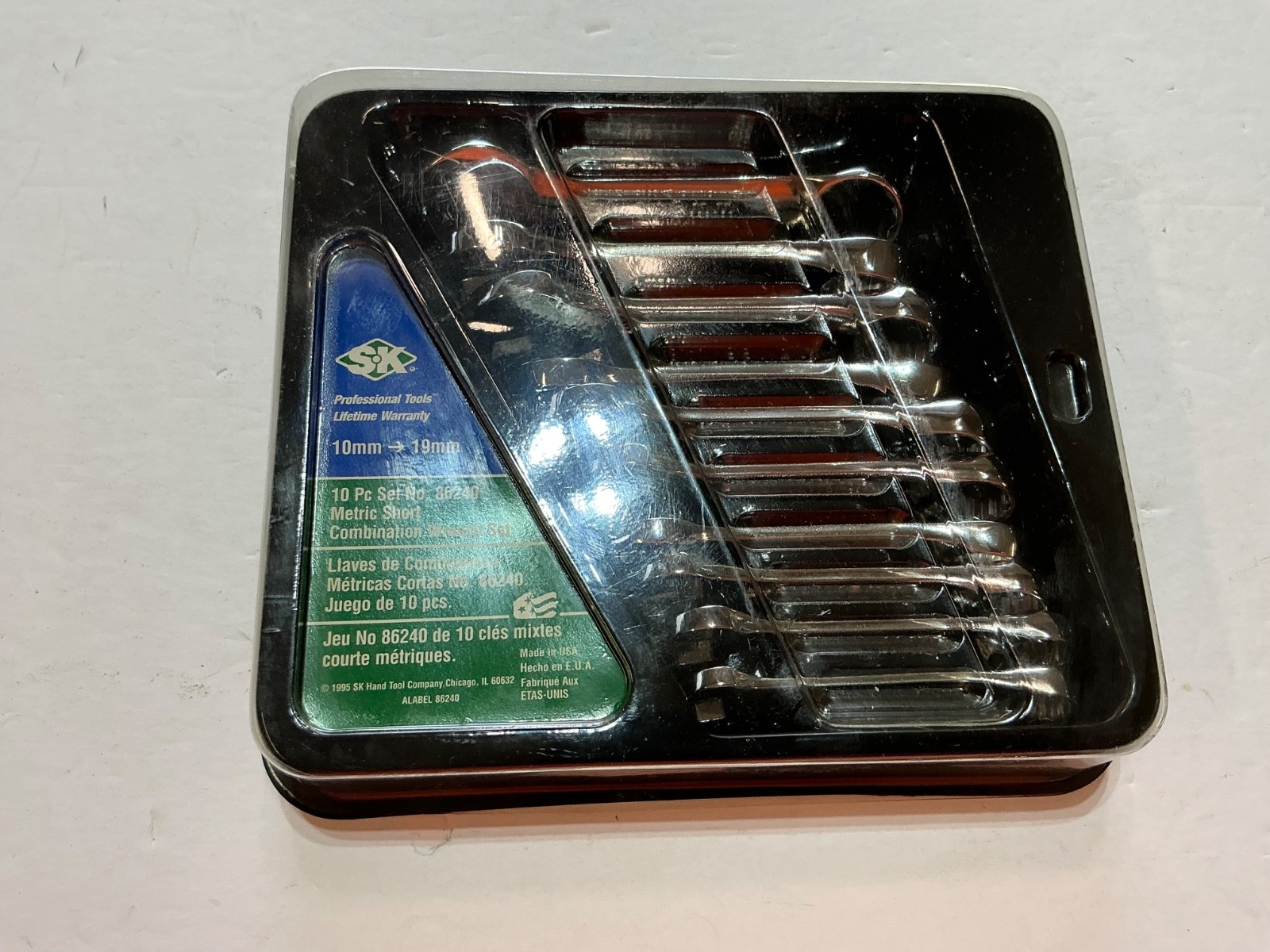 Vtg S-K 10 pc stubby metric combination wrench set 10mm-19mm 86240 USA Vtg S-K 10 pc stubby metric combination wrench set 10mm-19mm 86240 USA