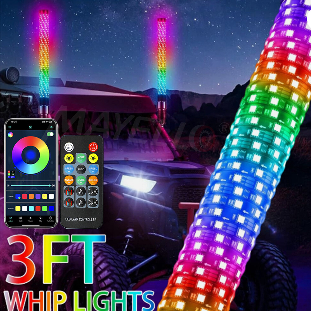 2pcs 3FT Fat Whip Light LED RGB Chasing Spiral Antenna for ATV UTV Can-am X3 RZR 2pcs 3FT Fat Whip Light LED RGB Chasing Spiral Antenna for ATV UTV Can-am X3 RZR