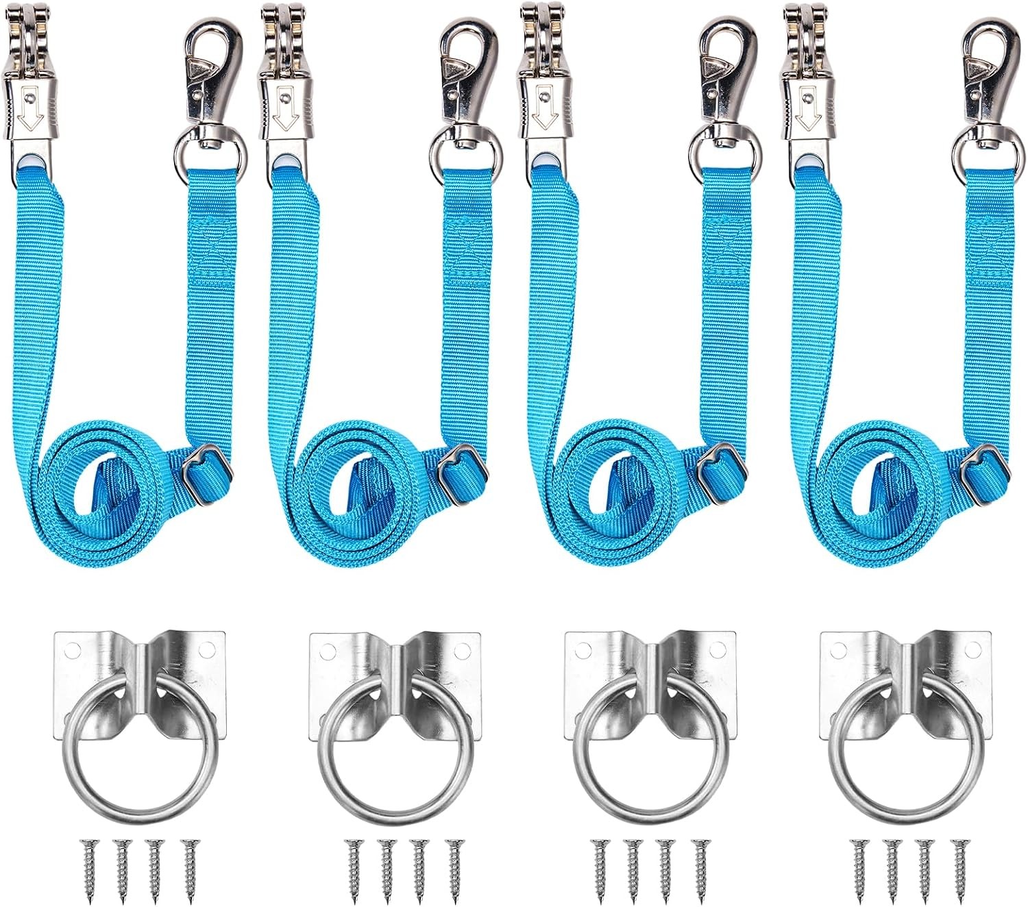 4‑Pack Blue Adjustable Nylon Horse Cross Ties with Snaps & 16 Mounting Screws