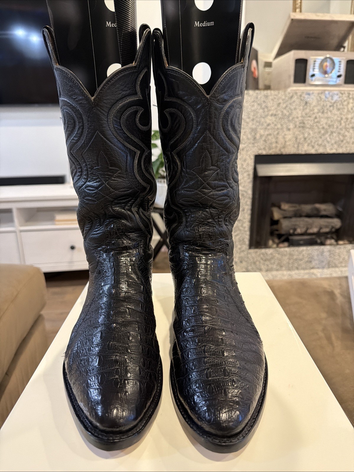 Vintage Justin Men\'s 9.5 D Hornback Lizard Cowboy Boots New JR Leather Resole