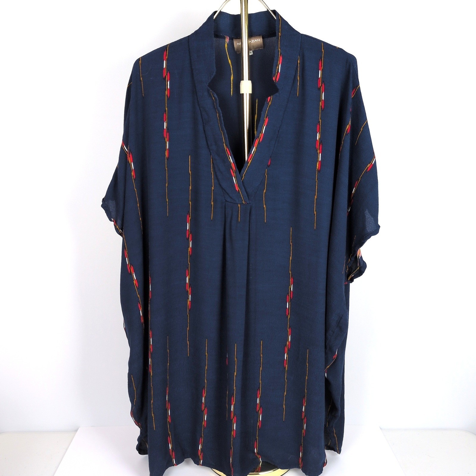 Bel Kazan Anthropologie Women S/M Tunic Navy Blue Ikat Hand Printed Oversized