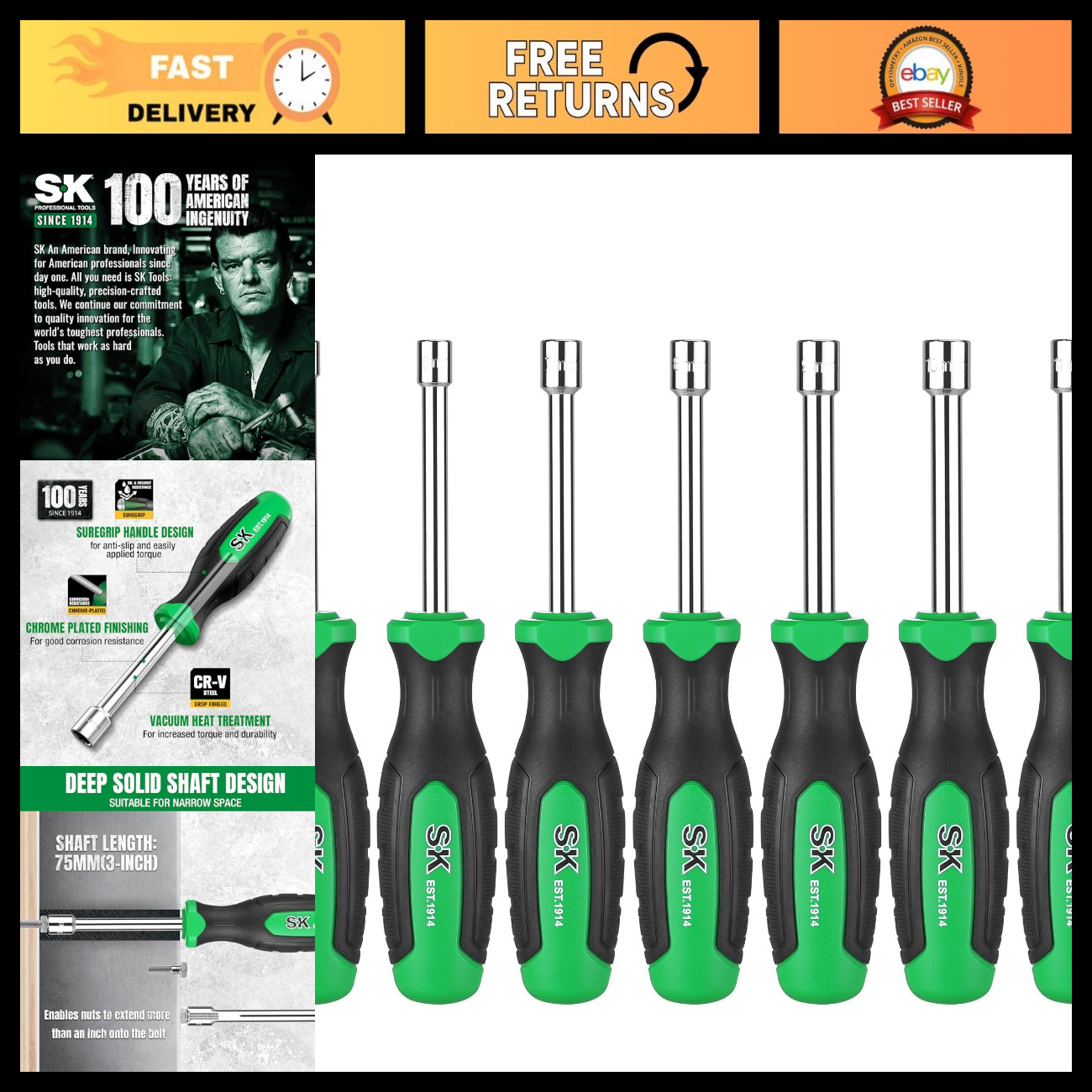7-Piece Metric Nut Driver Set, 5-11mm, 3-Inch Deep Long Shaft, Durable Tools 7-Piece Metric Nut Driver Set, 5-11mm, 3-Inch Deep Long Shaft, Durable Tools
