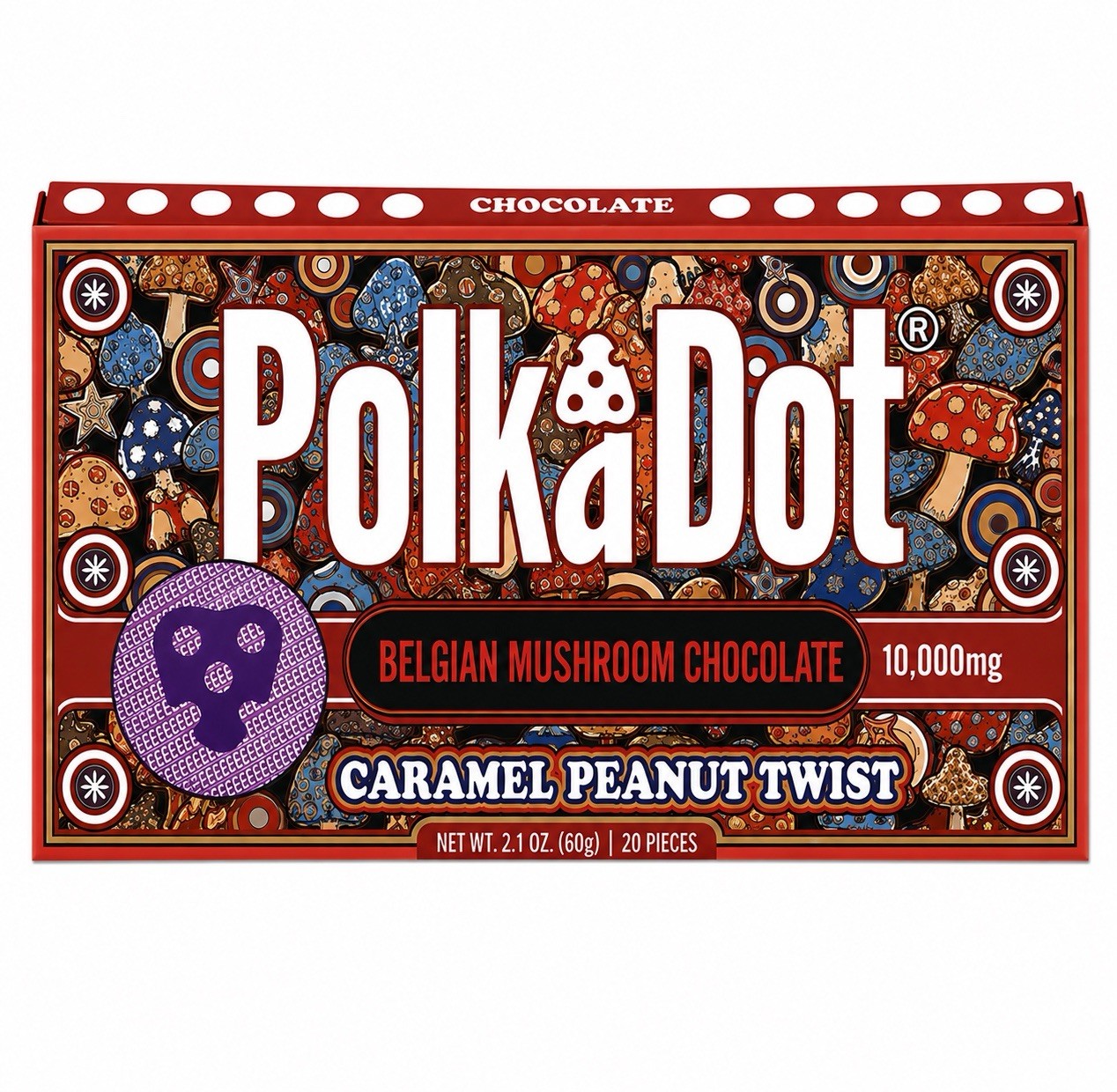 PolkaDot Mushroom Belgian Milk - Caramel Peanut 10,000mg 20 pieces | Authentic PolkaDot Mushroom Belgian Milk - Caramel Peanut 10,000mg 20 pieces | Authentic