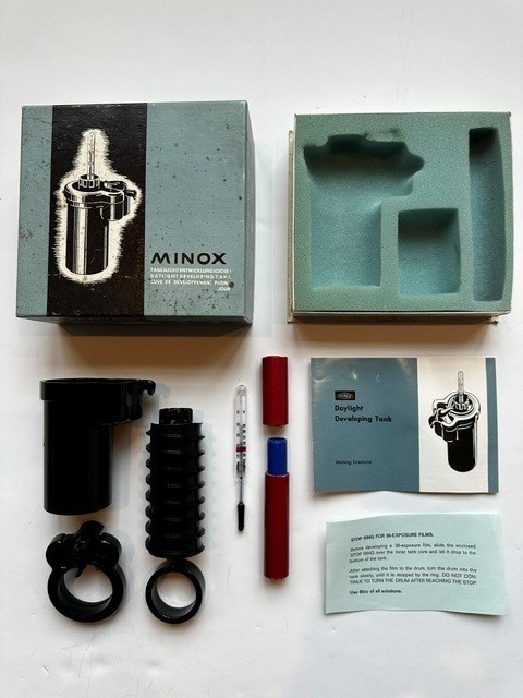Vintage Minox Daylight Film Developing Tank, Thermometer, Box, Instructions - LN