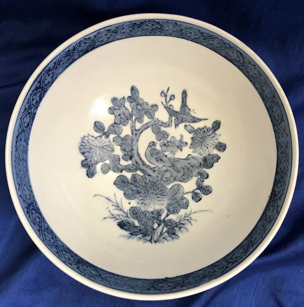 Chinese Export Porcelain Kangxi Style Blue White Floral Bowl Early Republic VTG Chinese Export Porcelain Kangxi Style Blue White Floral Bowl Early Republic VTG
