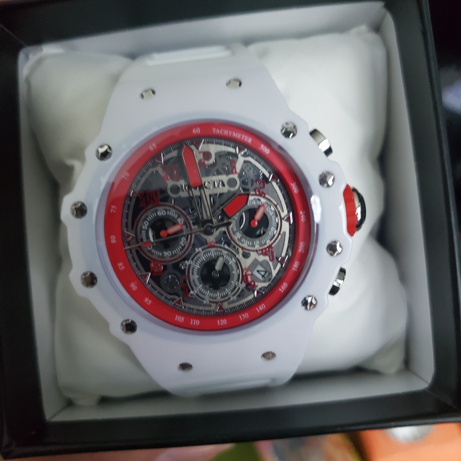 Invicta Bolt Quartz Chronograph Tachymeter Red/Gray Dial White Strap w/ Box