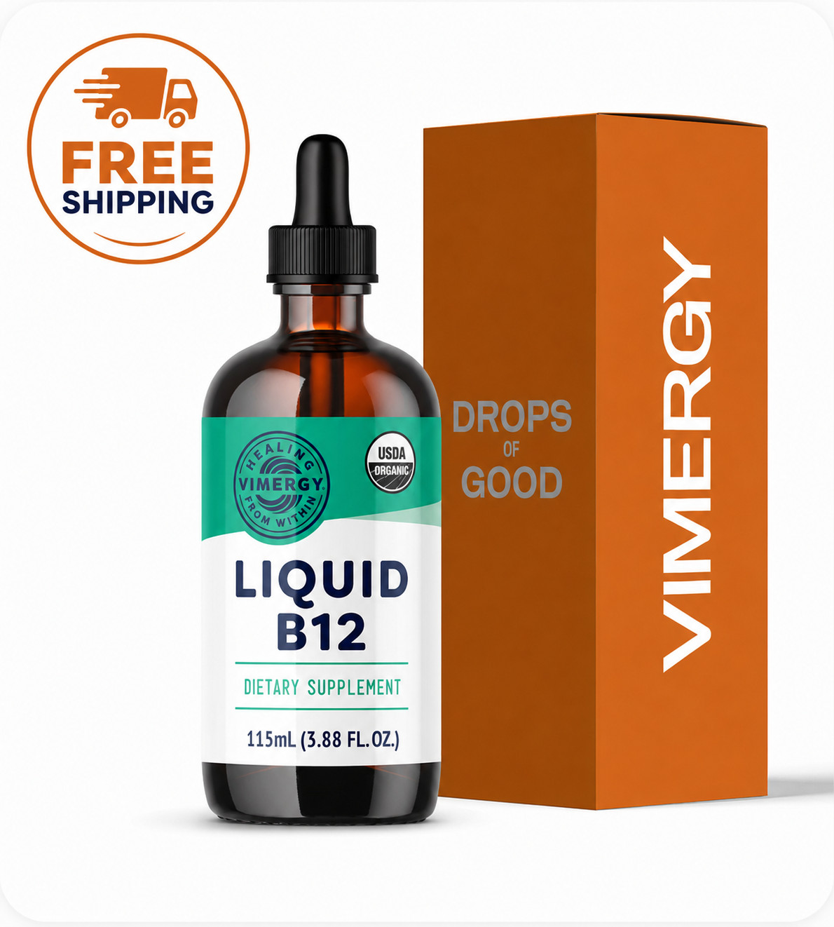 Vimergy USDA Organic Liquid B12 Vegan Energy Support Drops 115 Servings