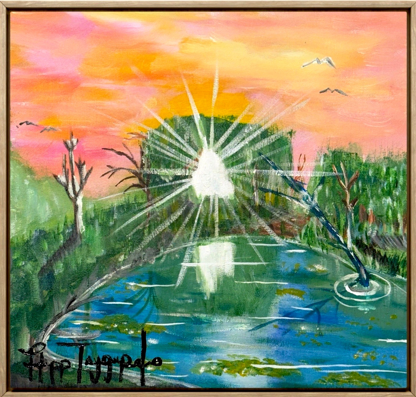 “Gold Bottom Lagoon” Oil Painting Acrylic  landscape Design Art Signed Artist