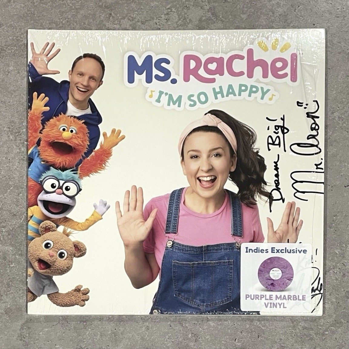 Ms. Rachel and Mr. Aron SIGNED I'm So Happy Purple Marble Vinyl LP Autographed