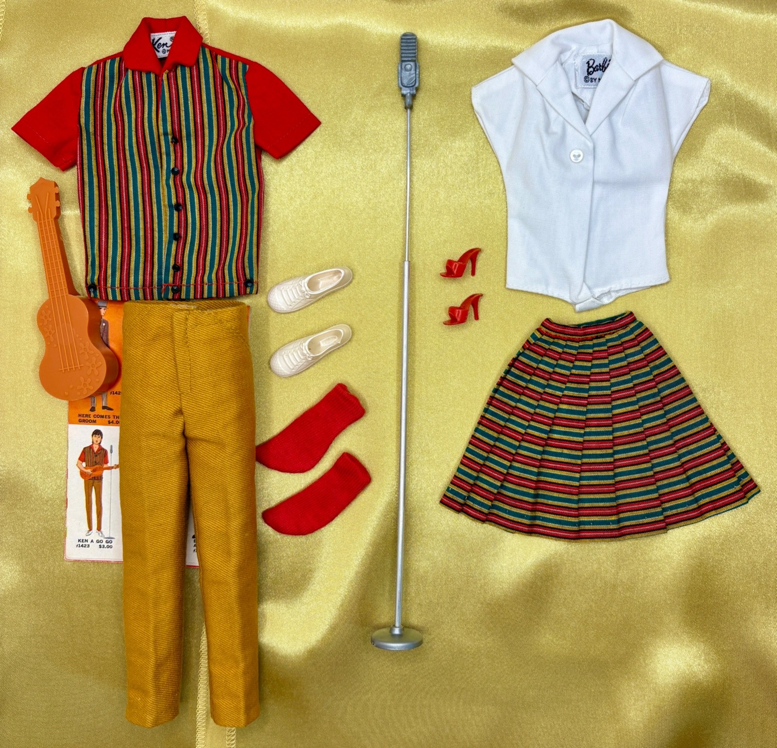 #1423 Ken a Go Go 1966 Near Complete Vintage Barbie PAK Stripe Skirt Styles HTF