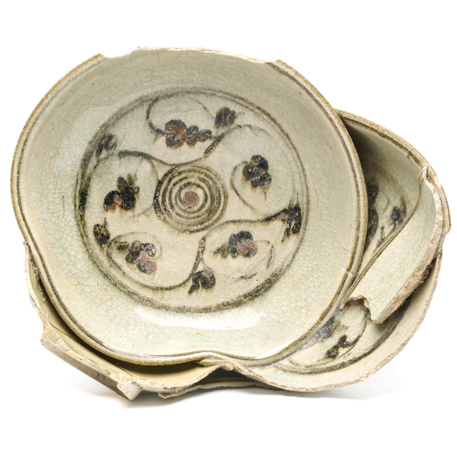 Thai Sukhothai Sawankhalok Celadon Kiln Waster Bowl Black Underglaze 14th-16th C