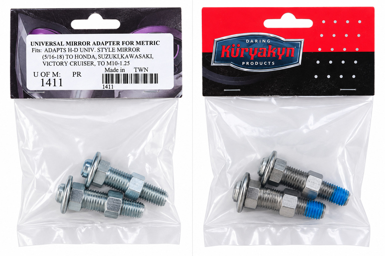 Kuryakyn 1411 Mirror Adapters 5/16-18 to M10-1.25 Honda Suzuki Kawasaki Victory