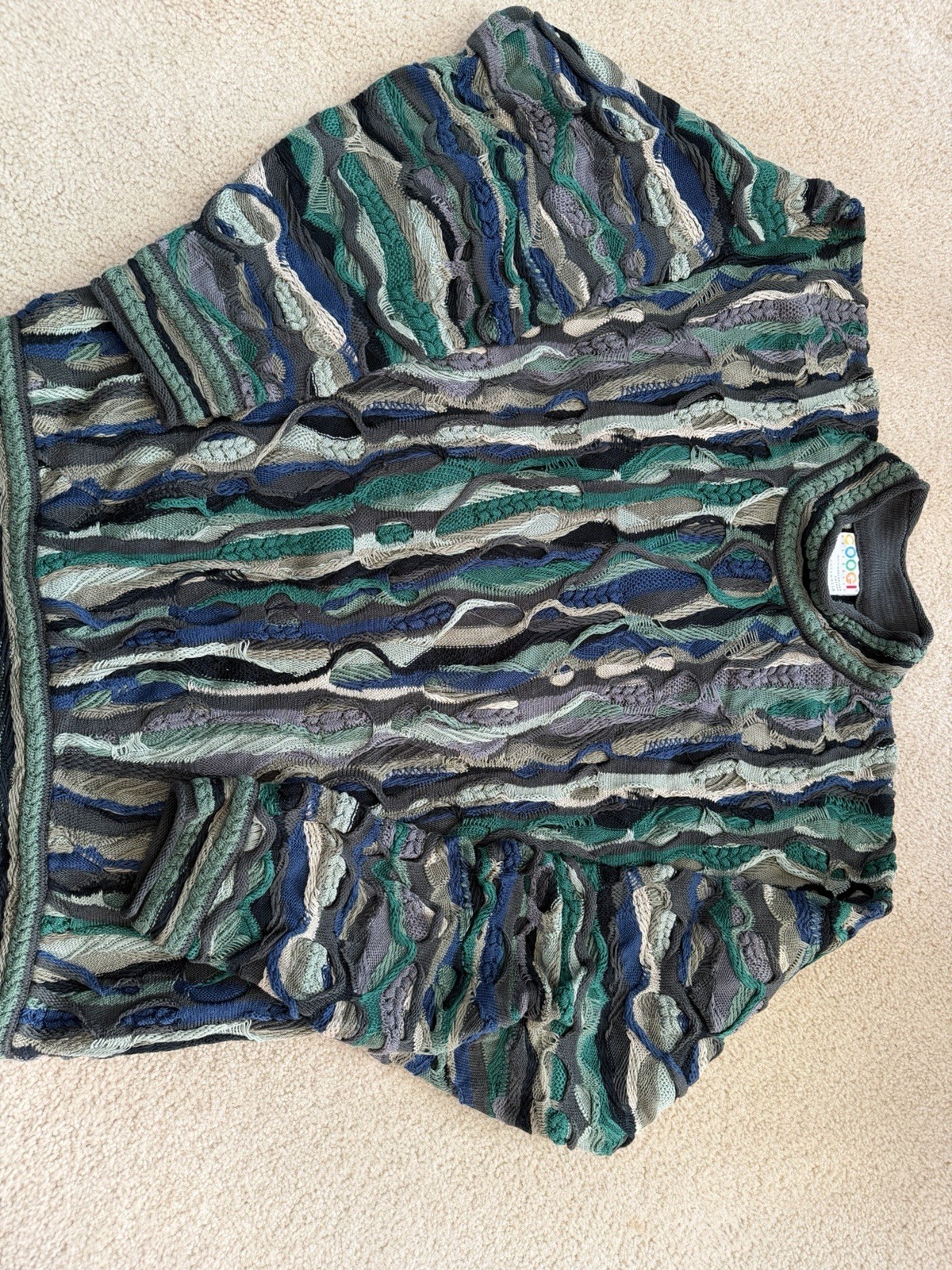 VTG 90s COOGI AUS - 3D Knit Sweater Mens XL Black Grey White Cosby Biggie EXC