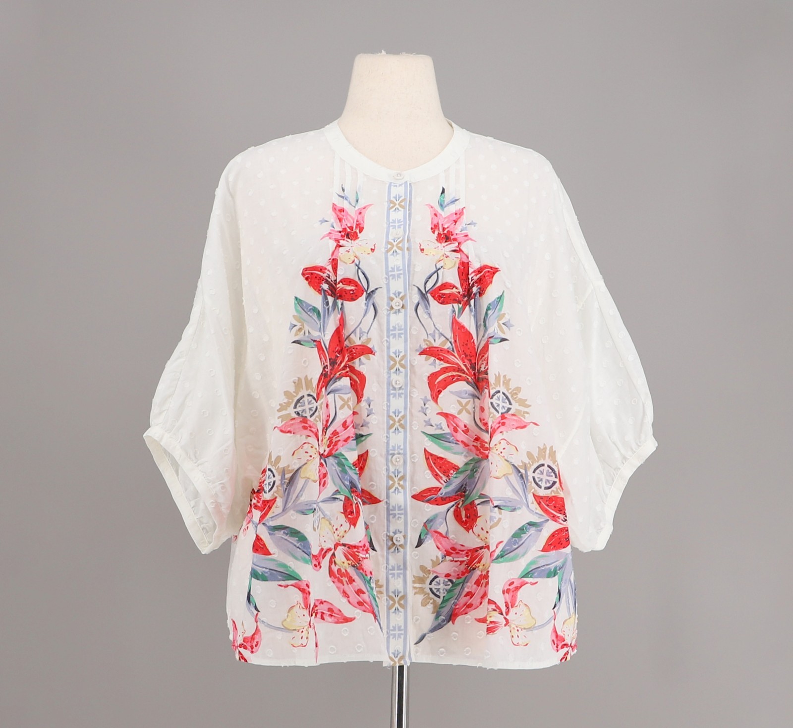 NWT CHICO\'S Dolman Sleeve Blouse Shirt Cotton Red Lily Size 3/US16 NWT CHICO\'S Dolman Sleeve Blouse Shirt Cotton Red Lily Size 3/US16