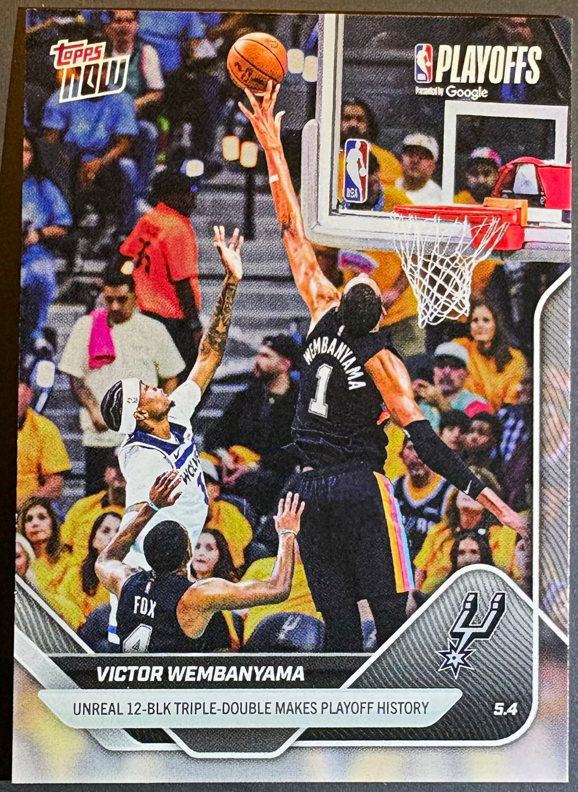 2025-26 Topps Now Victor Wembanyama “Unreal 12-BLK” #295 /6119 Spurs