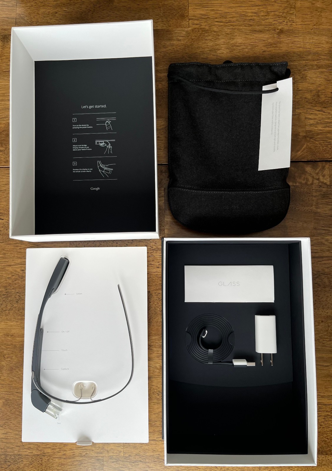 NEW UNOPENED Google Glass Explorer Edition XE-C Full Kit Charcoal Smart Glasses