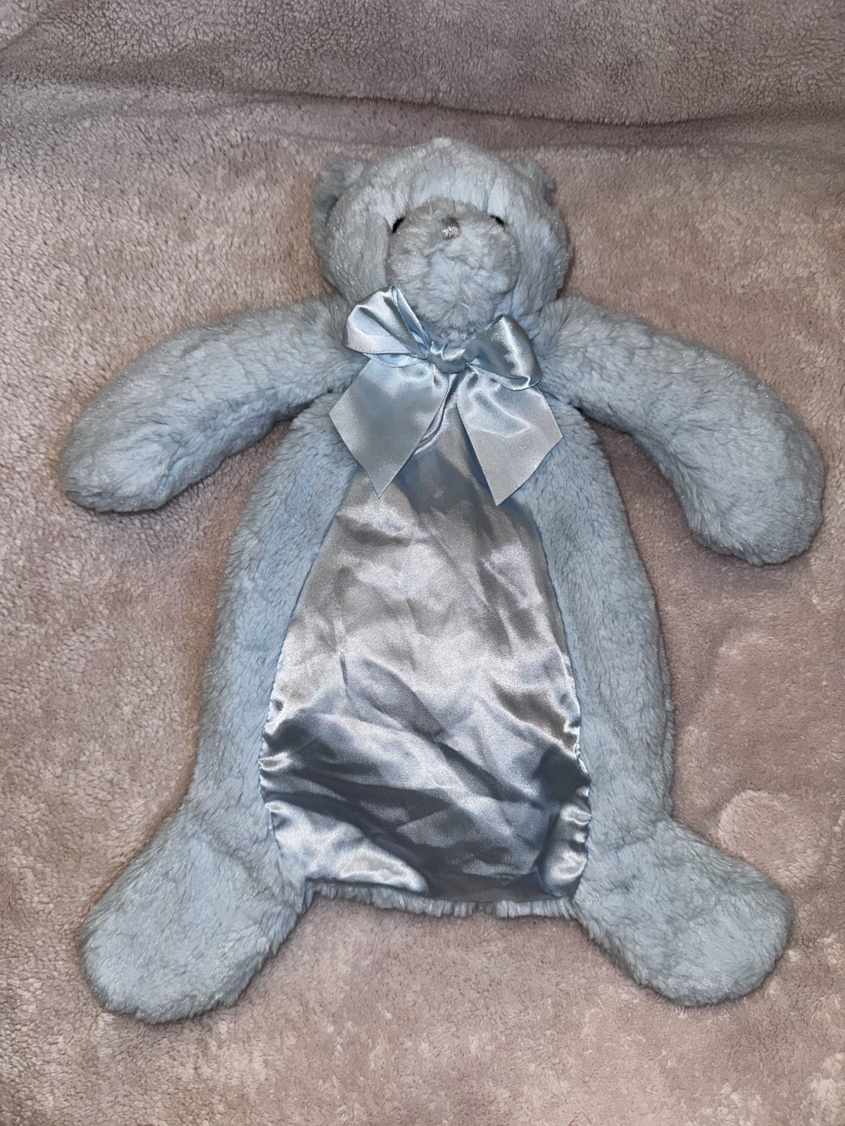 Bearington Baby Huggie Bear Pacifier Pet Blue Plush Satin security blanket Lovey