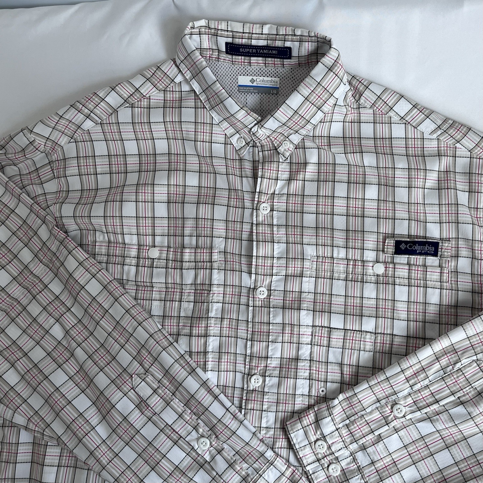 Mens Columbia PFG Super Tamiami Plaid Long Sleeve Button-Down Shirt Size L Mens Columbia PFG Super Tamiami Plaid Long Sleeve Button-Down Shirt Size L