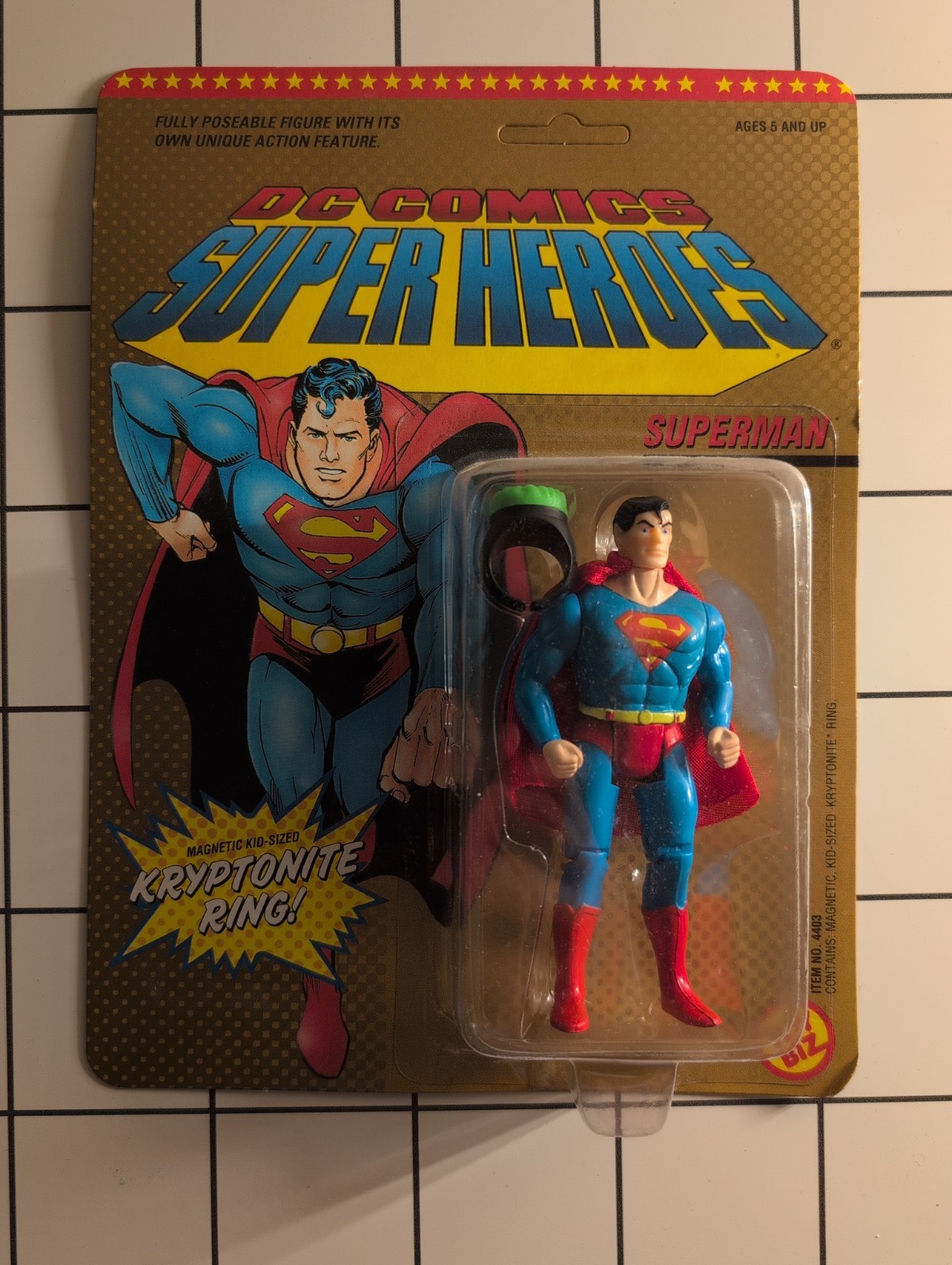 ToyBiz Unpunched Card DC Comics Super Heroes Superman w Kryptonite Ring 1989 MOC ToyBiz Unpunched Card DC Comics Super Heroes Superman w Kryptonite Ring 1989 MOC