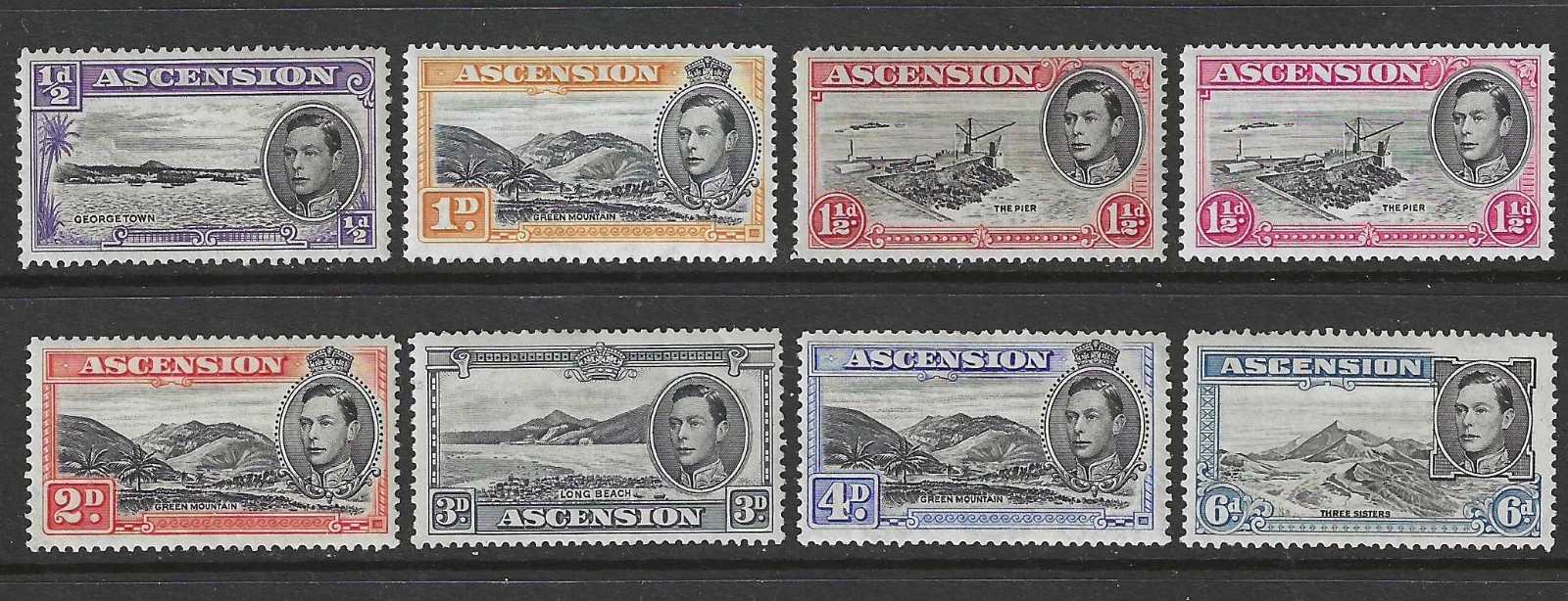 ASCENSION SG38/43b, 1938 KGVI, Short set of 8, Mounted Mint ASCENSION SG38/43b, 1938 KGVI, Short set of 8, Mounted Mint