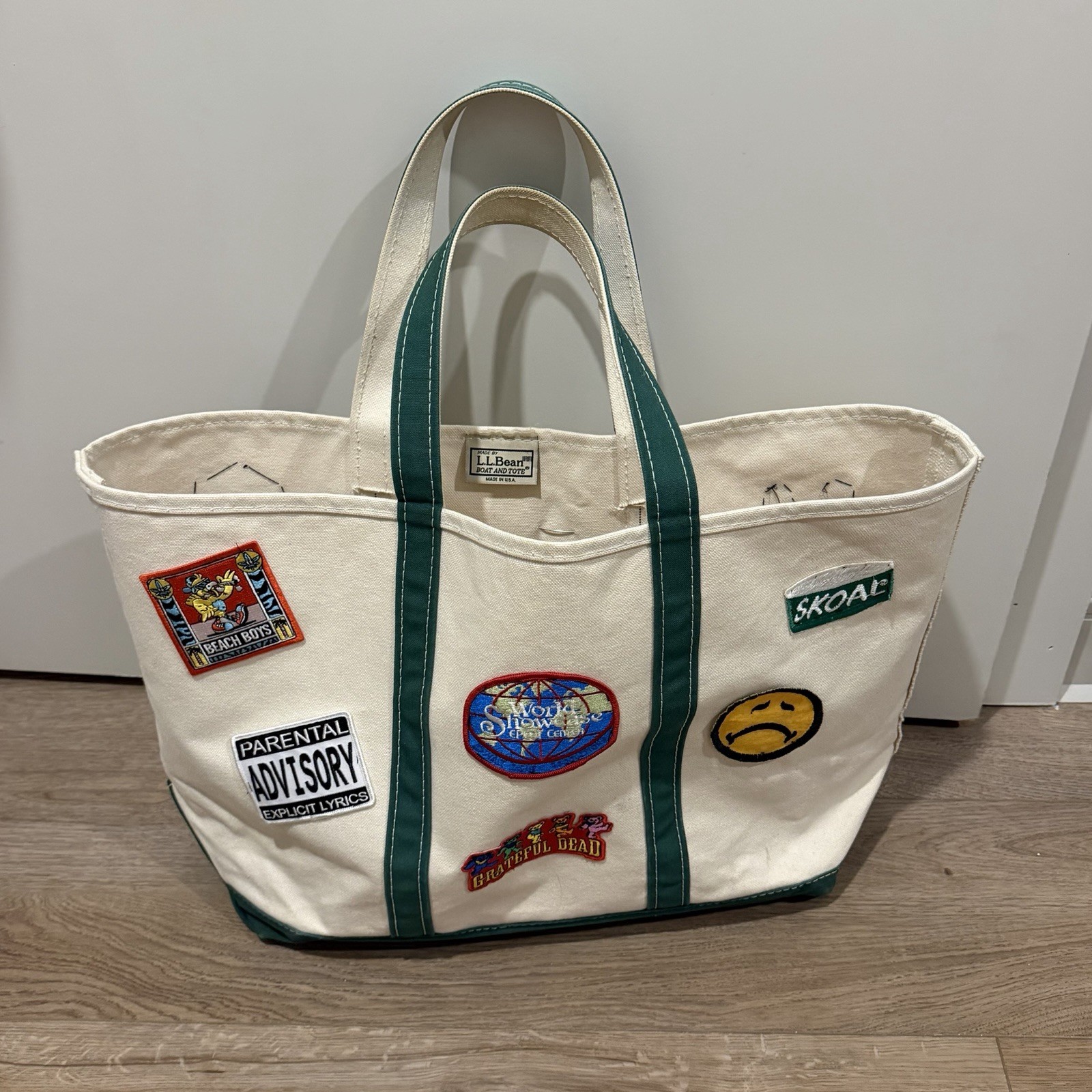 Vintage 90s L.L. Bean Boat and Tote Large Dark Green Patches Made In USA Vintage 90s L.L. Bean Boat and Tote Large Dark Green Patches Made In USA