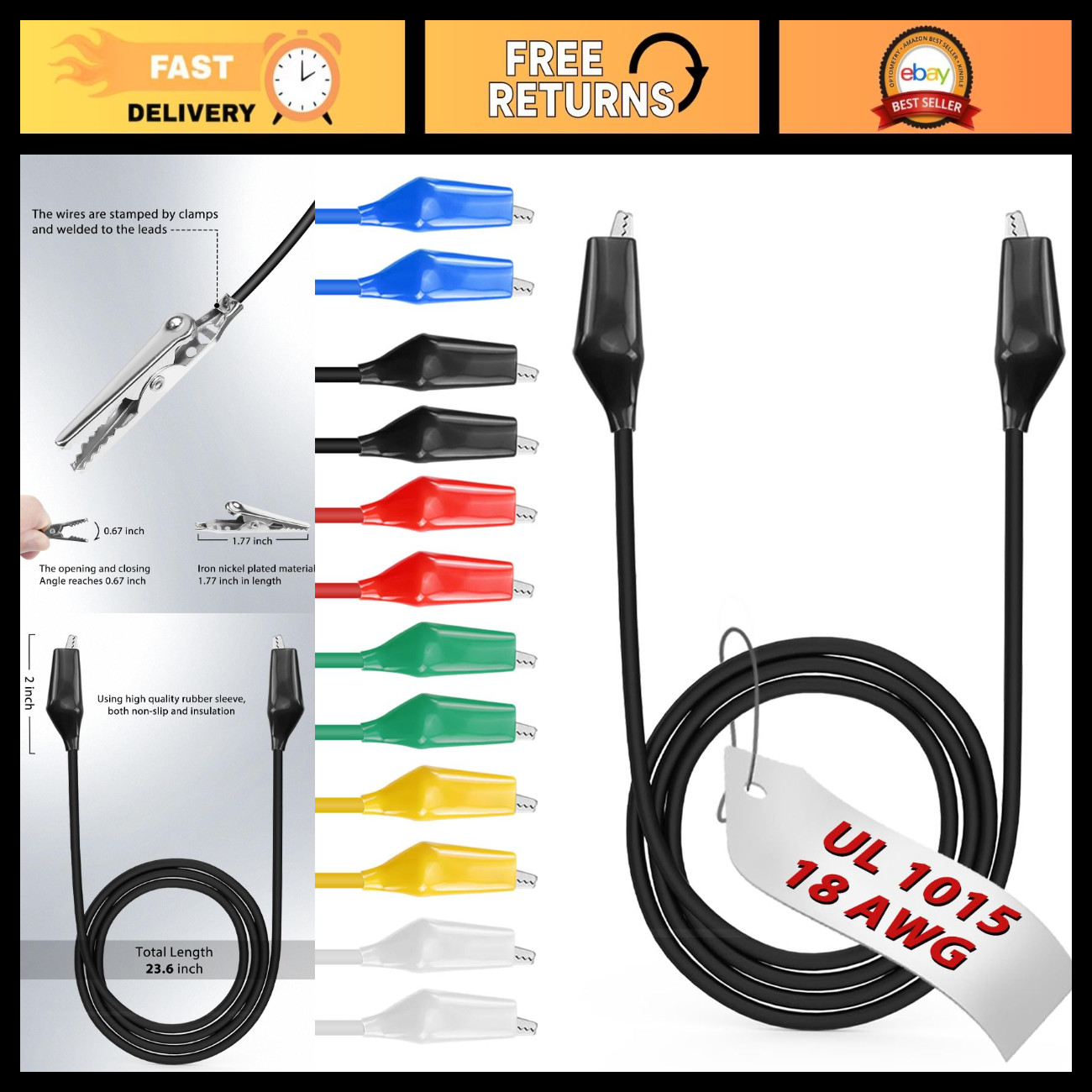 12pcs 20in Alligator Clips with Wires, 18AWG Jumper Test Leads Set, 6 Colors 12pcs 20in Alligator Clips with Wires, 18AWG Jumper Test Leads Set, 6 Colors