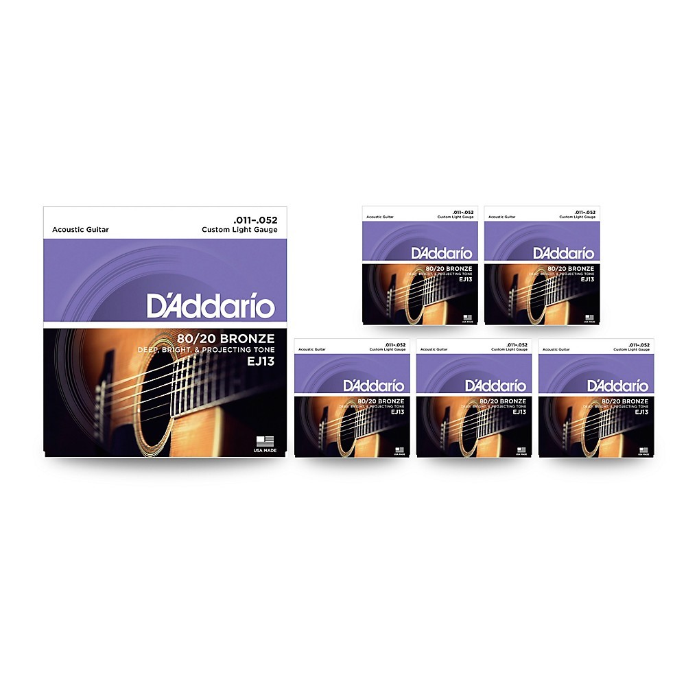 D'Addario EJ13 8020 Bronze Custom Light Acoustic Guitar Strings  6 Pack