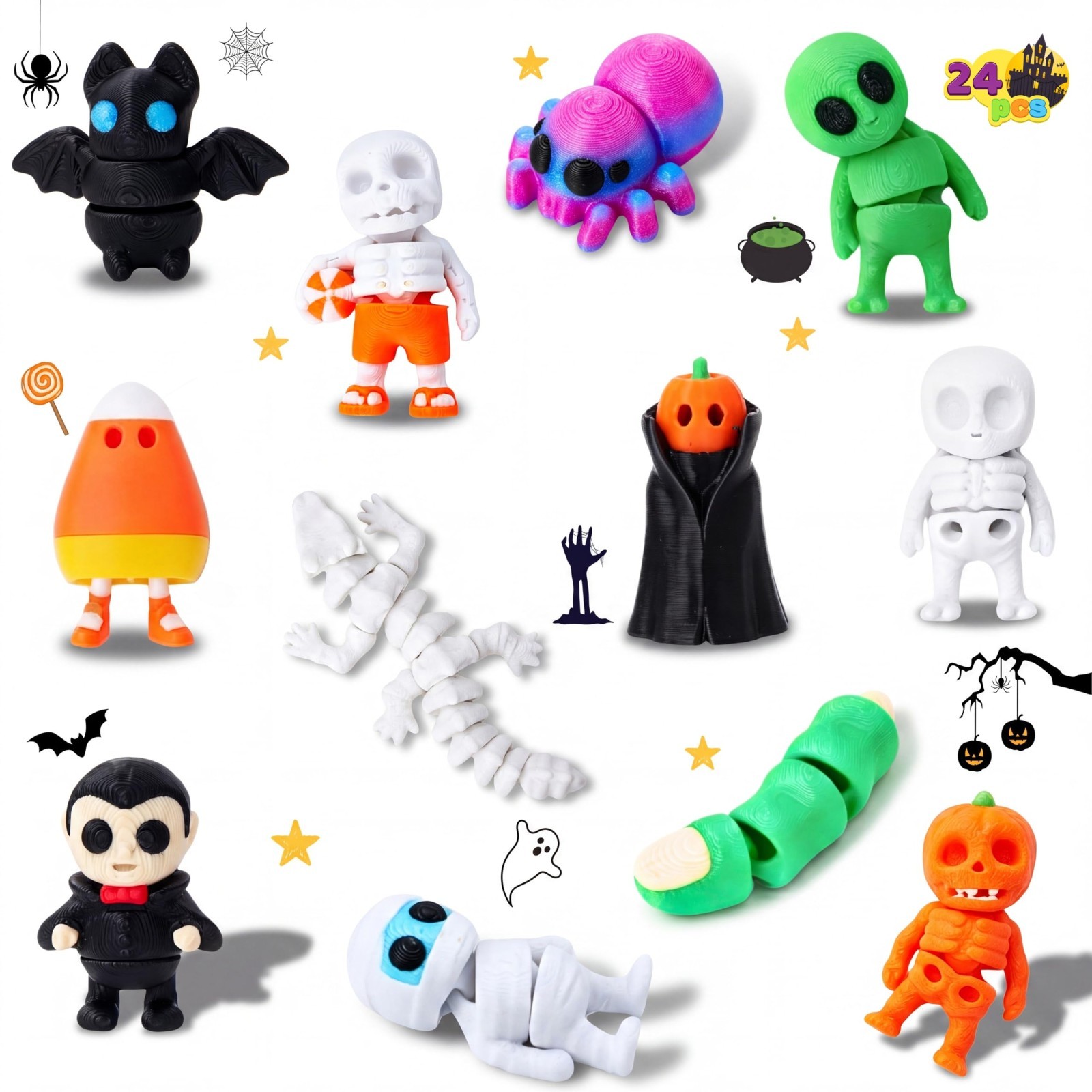 24 Pcs Halloween Mini Animal Toys Set - 3D Printed Figurines, Party Favors, Good