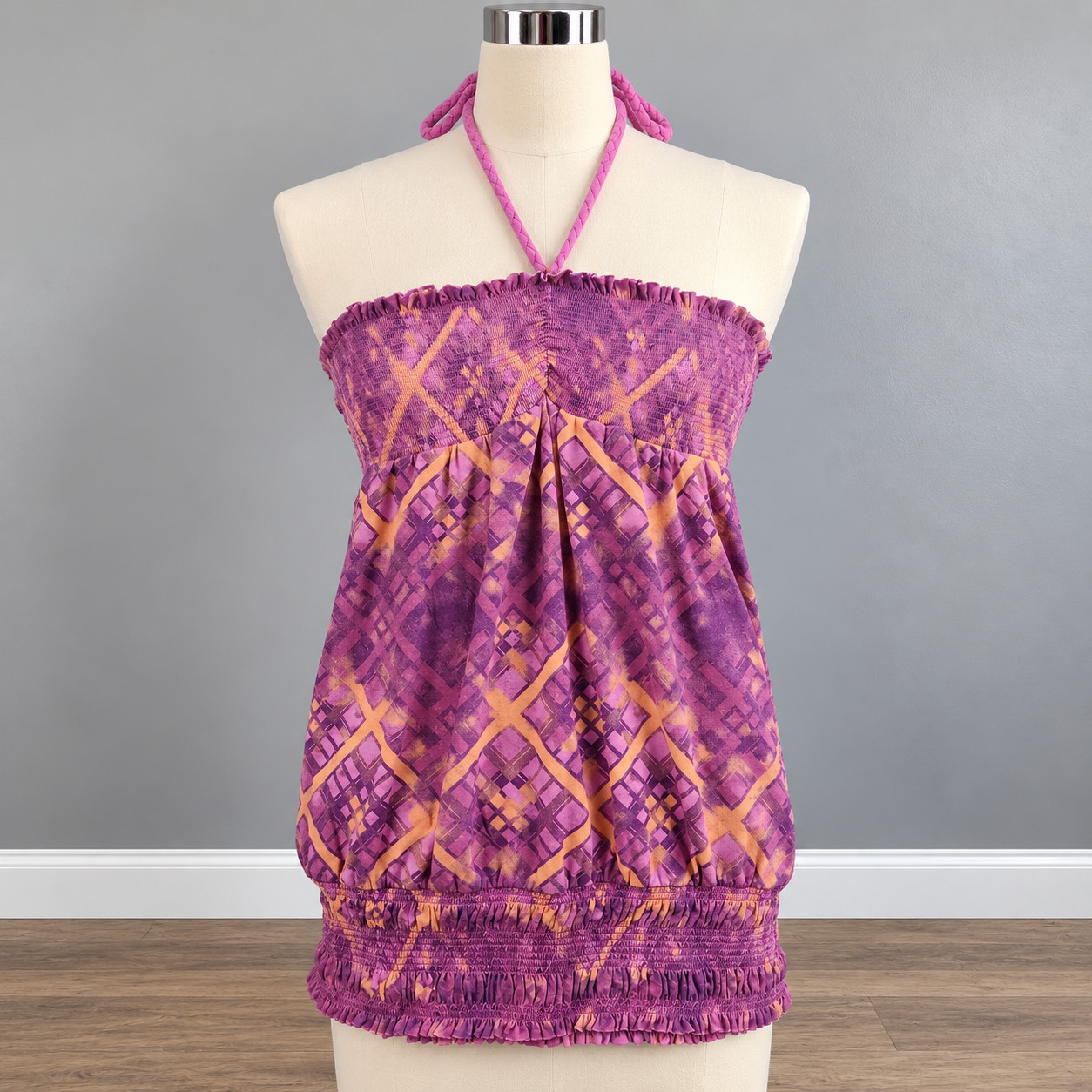 Vintage Y2K Halter Top Medium Babydoll Smocked Coquette Fairy Romantic Going Out