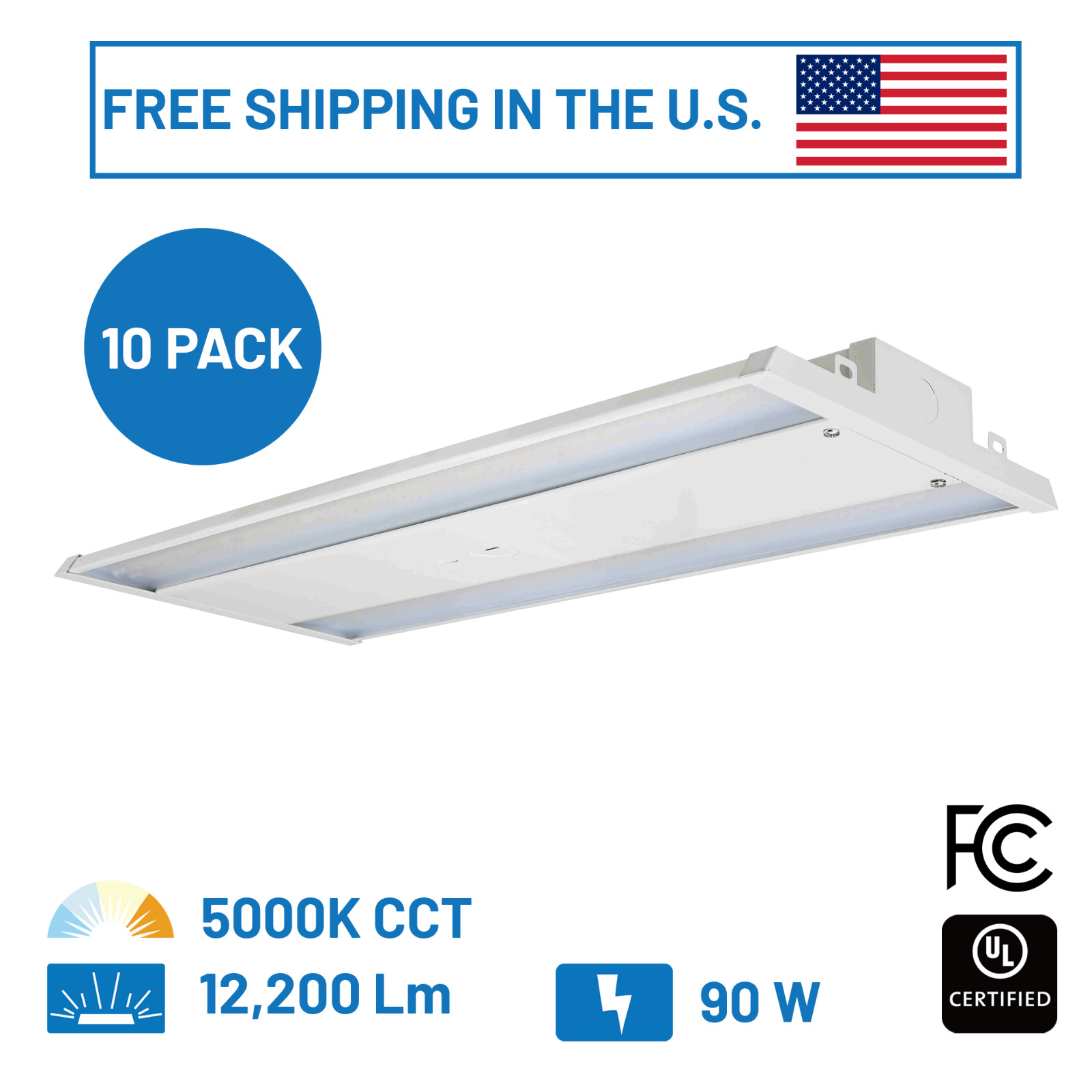 10 Pack 90W LED Linear High Bay Light 12400Lm 5000K Shop Warehouse 1x2 SLG Bulk