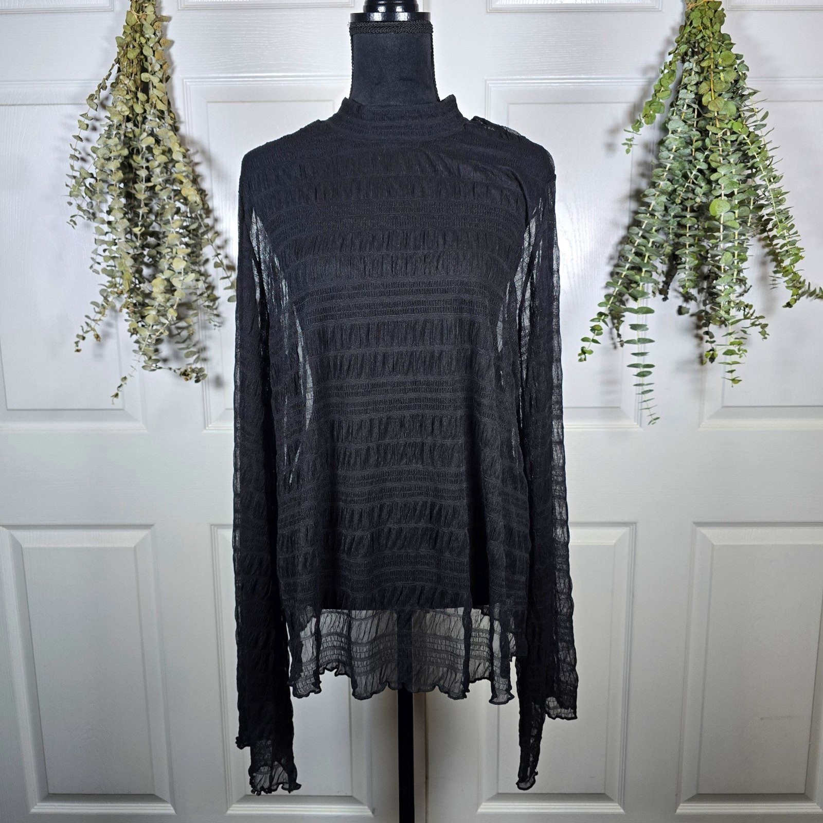 Nightfall by Torrid Black Sheer Mesh Mock Neck Bell Sleeve Blouse 2X NWT