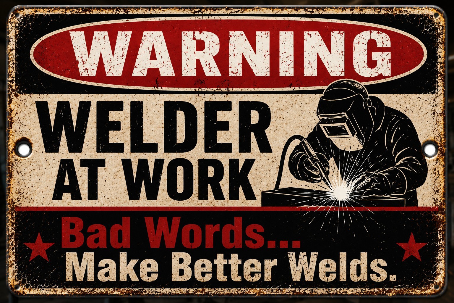 Funny Welder at Work Metal Sign – Bad Words Make Better Welds Garage Decor 12x8 
