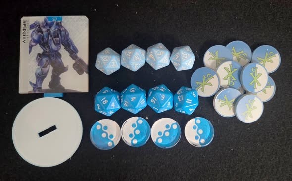 Corvus Belli Infinity PanOceania dice and token set Corvus Belli Infinity PanOceania dice and token set