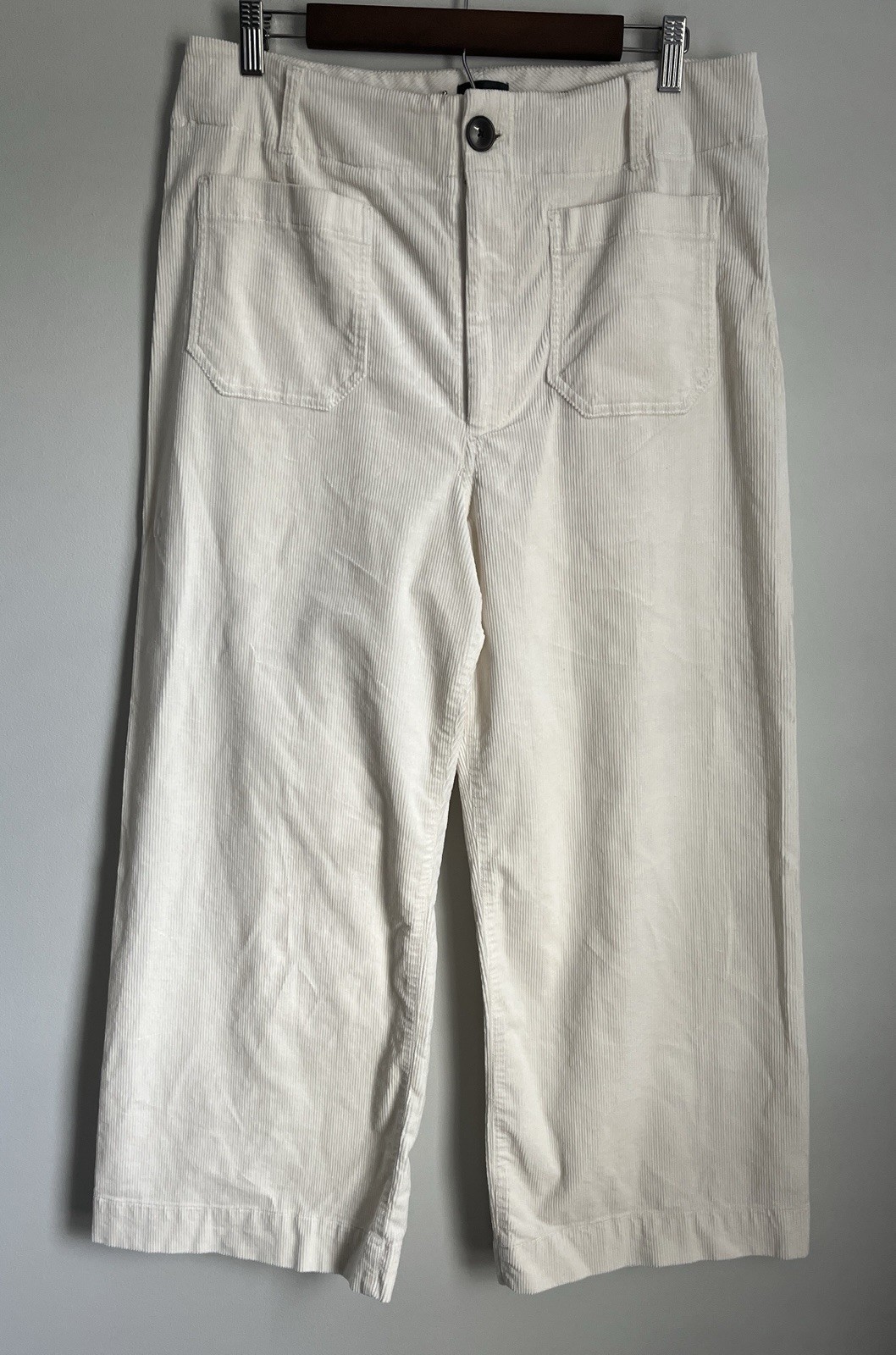 New Maeve Anthropologie The Colette Ivory High Rise Corduroy Wide Leg Pants 32