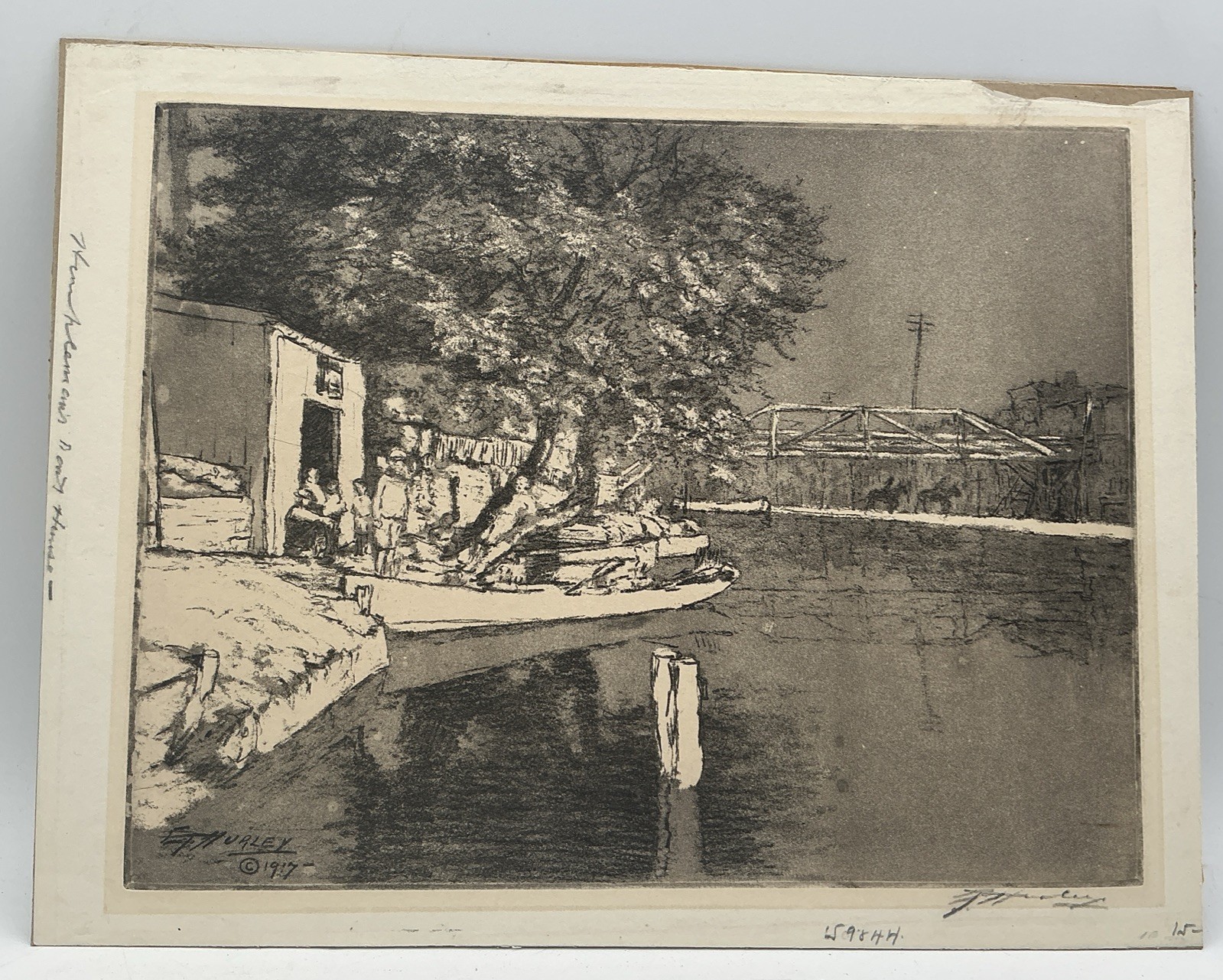 Antique 1917 ET Hurley Etching Cincinnati Ohio Lockman Day House Canal Signed