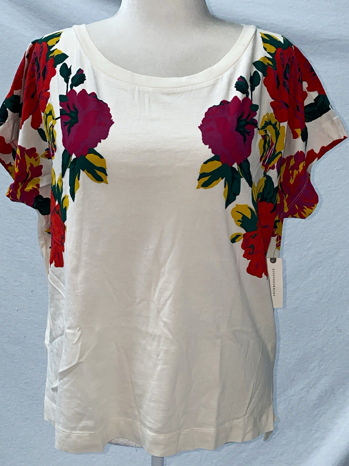 By Anthropologie Floral Tee - cream - L - NWT By Anthropologie Floral Tee - cream - L - NWT