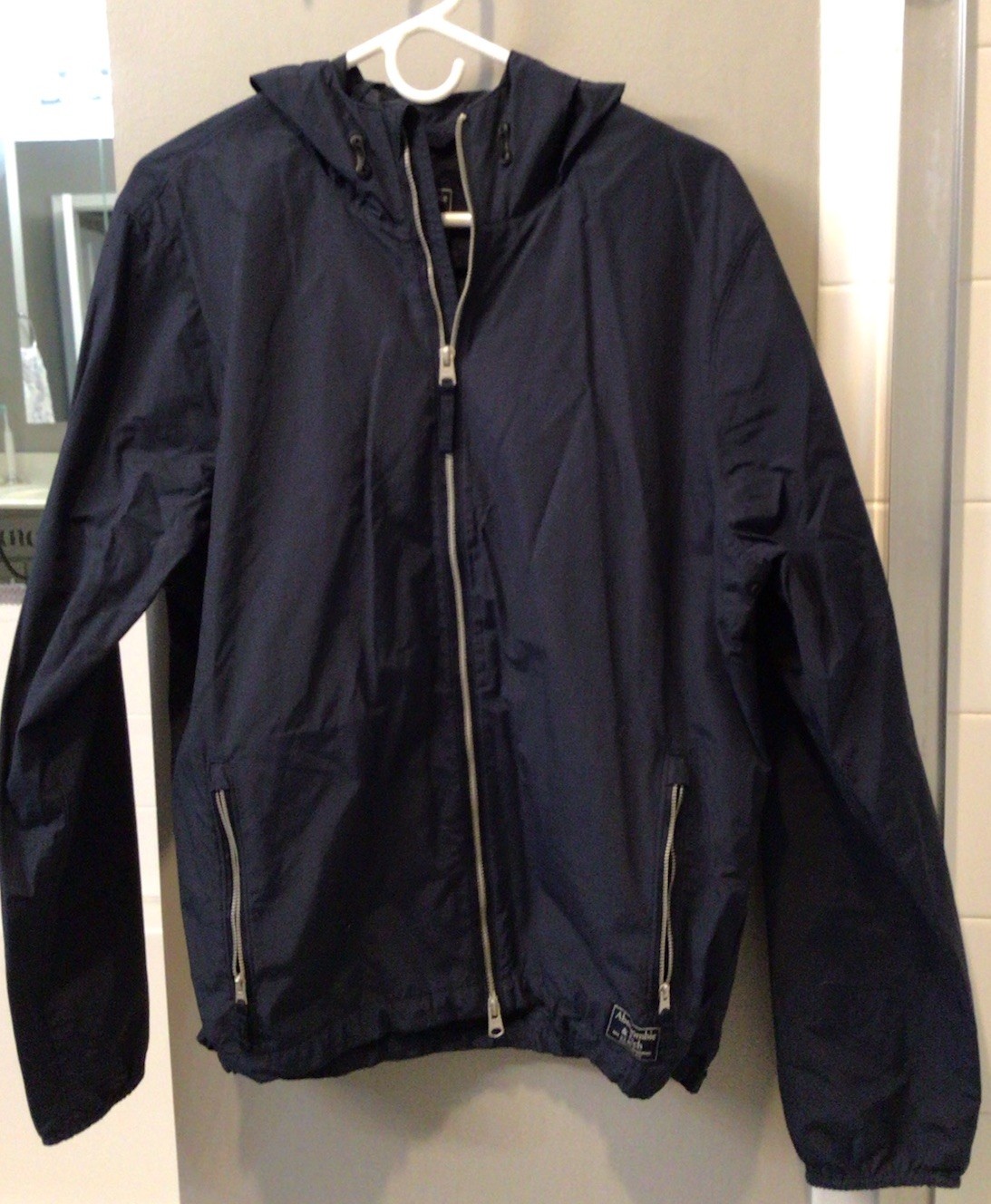 Abercrombie & Fitch Men\'s Large Navy Hooded Full-Zip Windbreaker Jacket 
