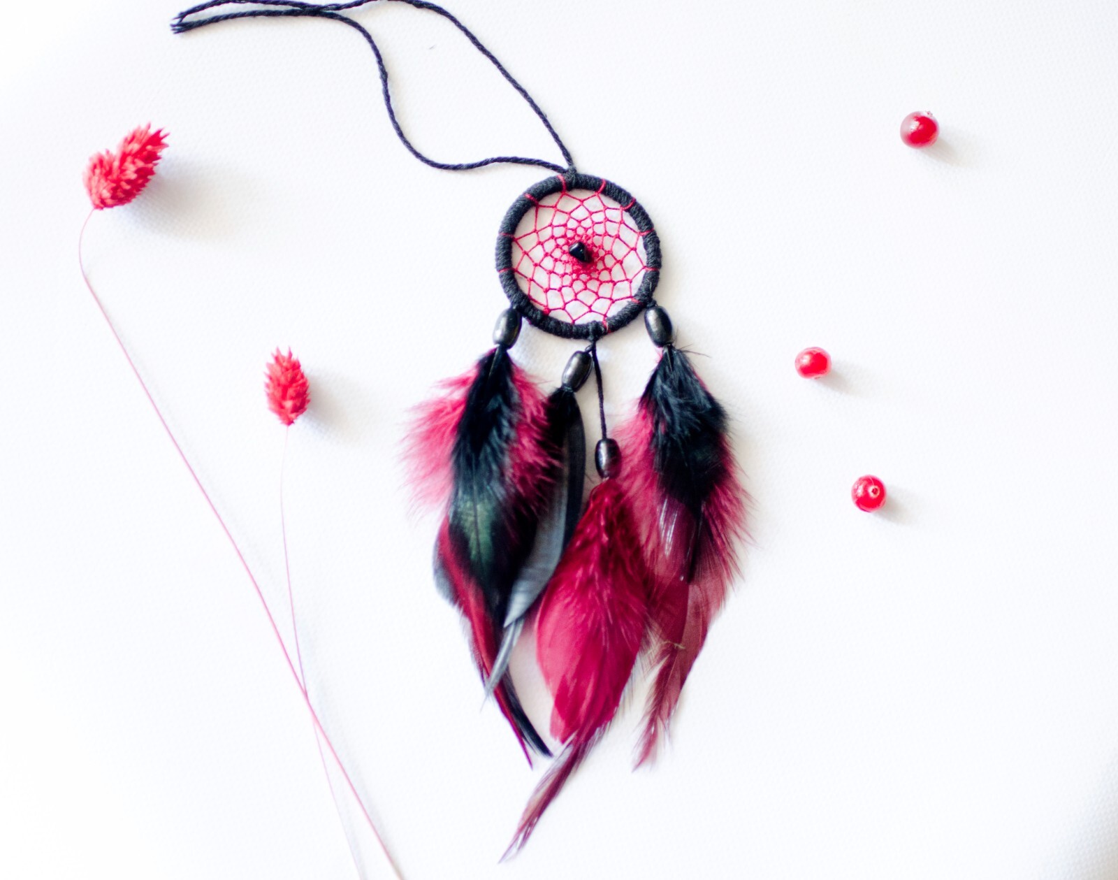 Small Handmade Black with Red Dream Catcher for Car Hanging Decoration Ornament Small Handmade Black with Red Dream Catcher for Car Hanging Decoration Ornament