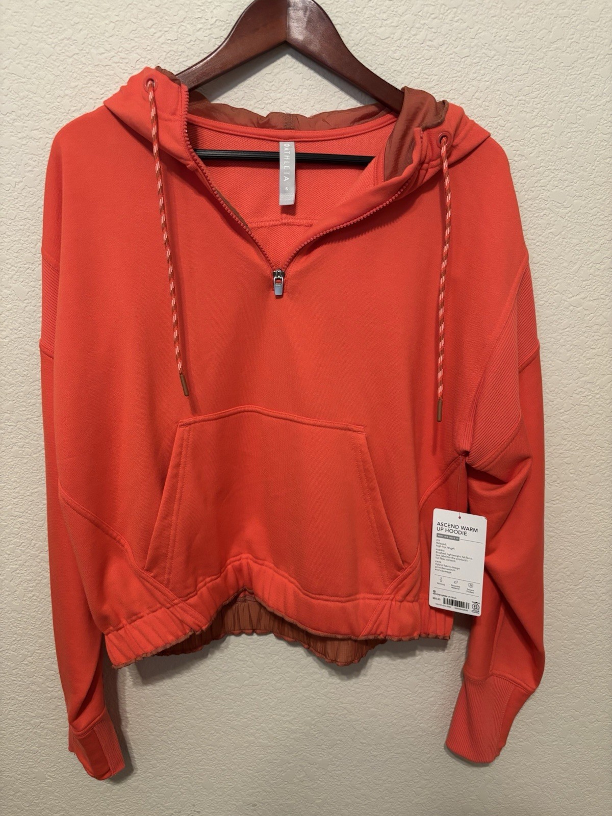 NWT Athleta Ascend Warm Up Hoodie in coral or passionfruit orange Small       EM