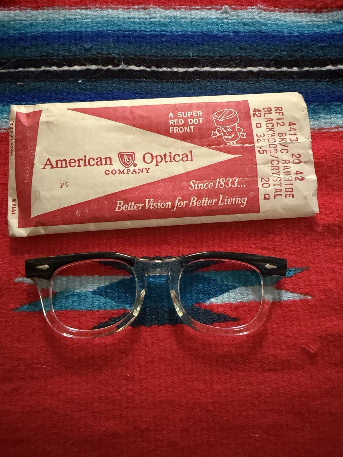 Vintage 50s 60s American Optical Rawhide Blackwood Crystal 42/20 Frame Only