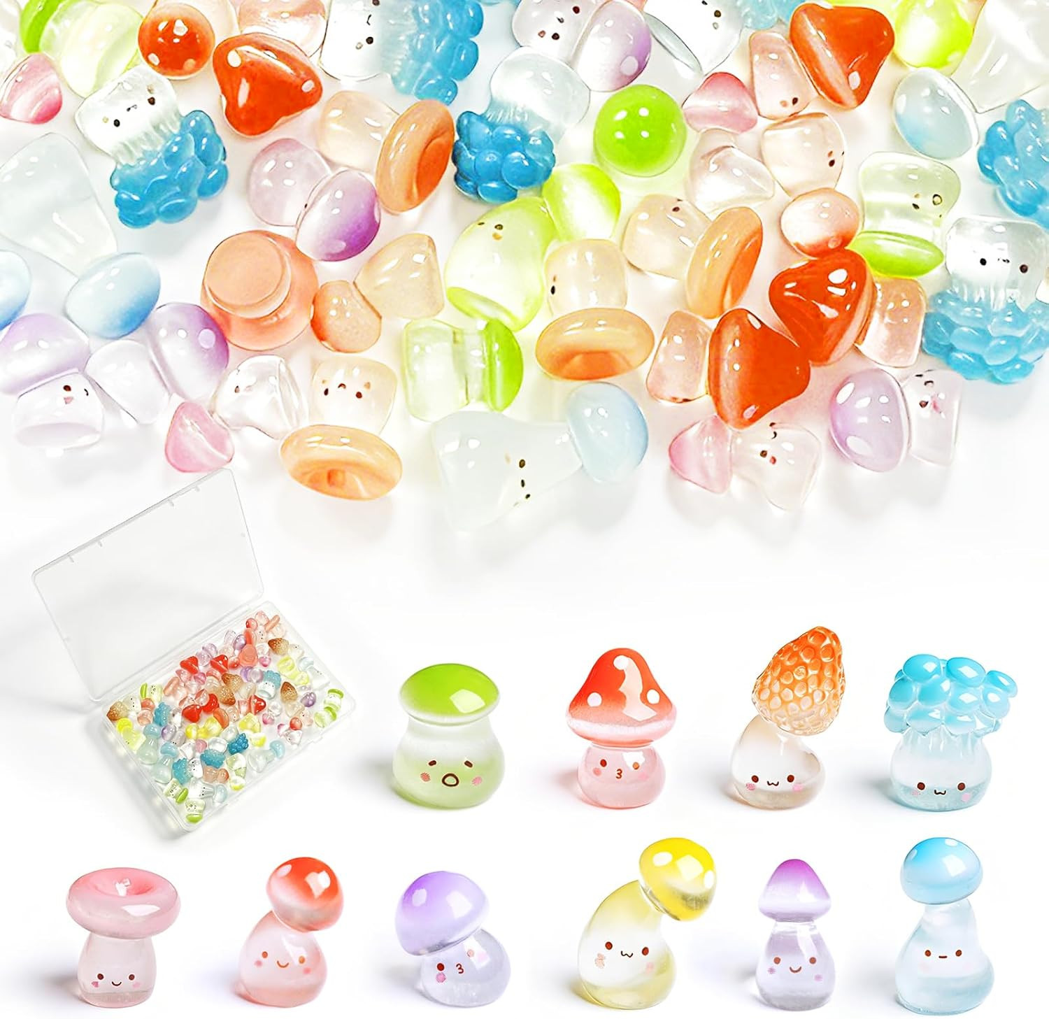 50Pcs Mini Cute Resin Mushroom Figures Decor Glow‑In‑The‑Dark Trinkets