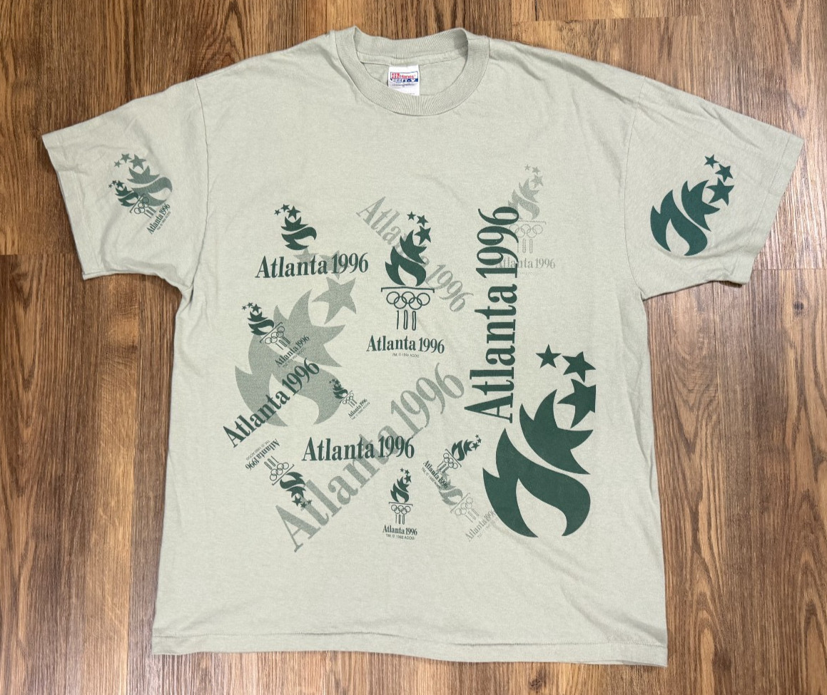 Vintage 1996 Atlanta Olympics AOP Hanes Beefy T Shirt USA Green XL RARE Vintage 1996 Atlanta Olympics AOP Hanes Beefy T Shirt USA Green XL RARE