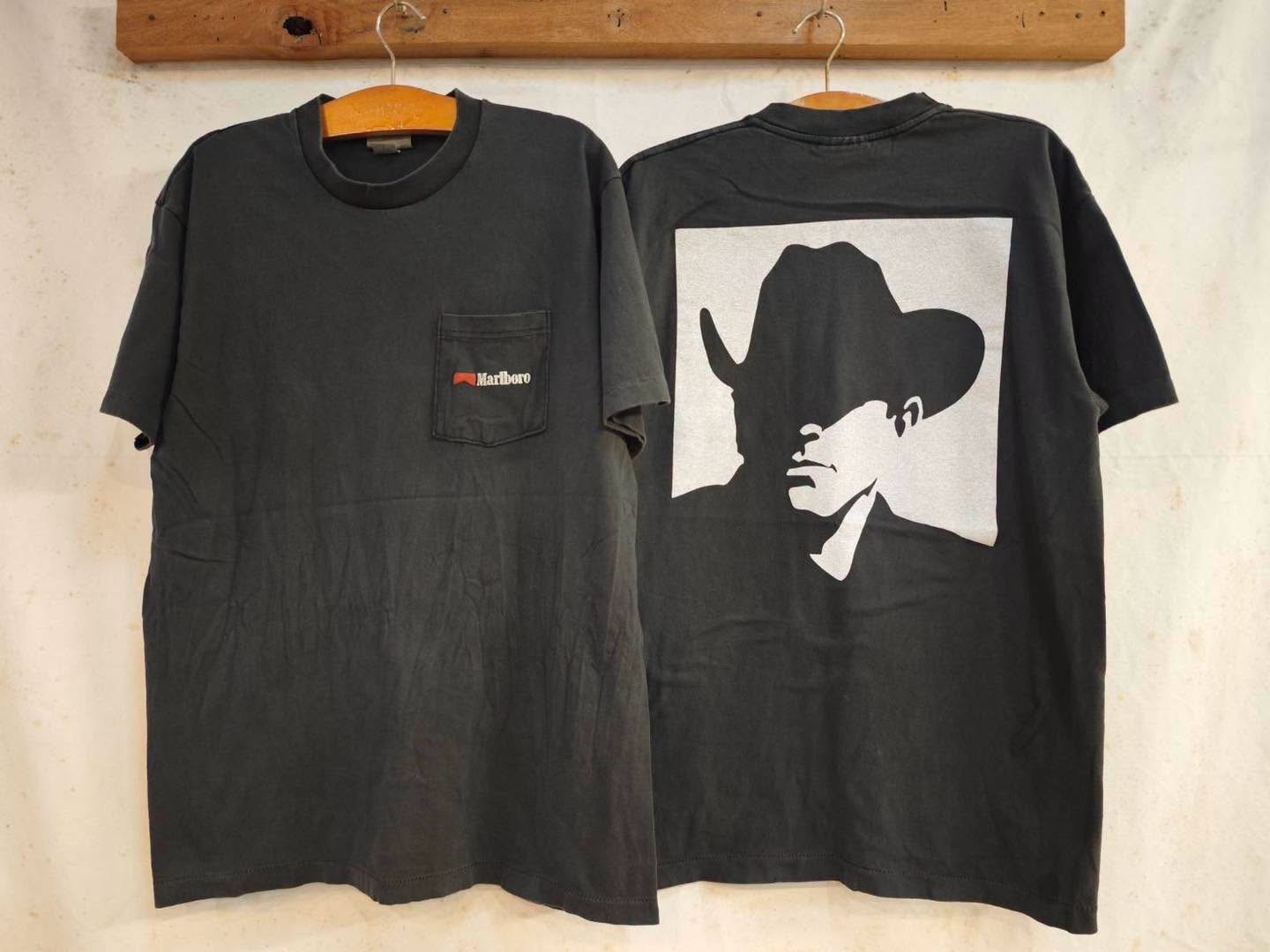 Vintage Marlboro Cowboy Pocket RARE Black XL Single Stitch T-Shirt REPRINT