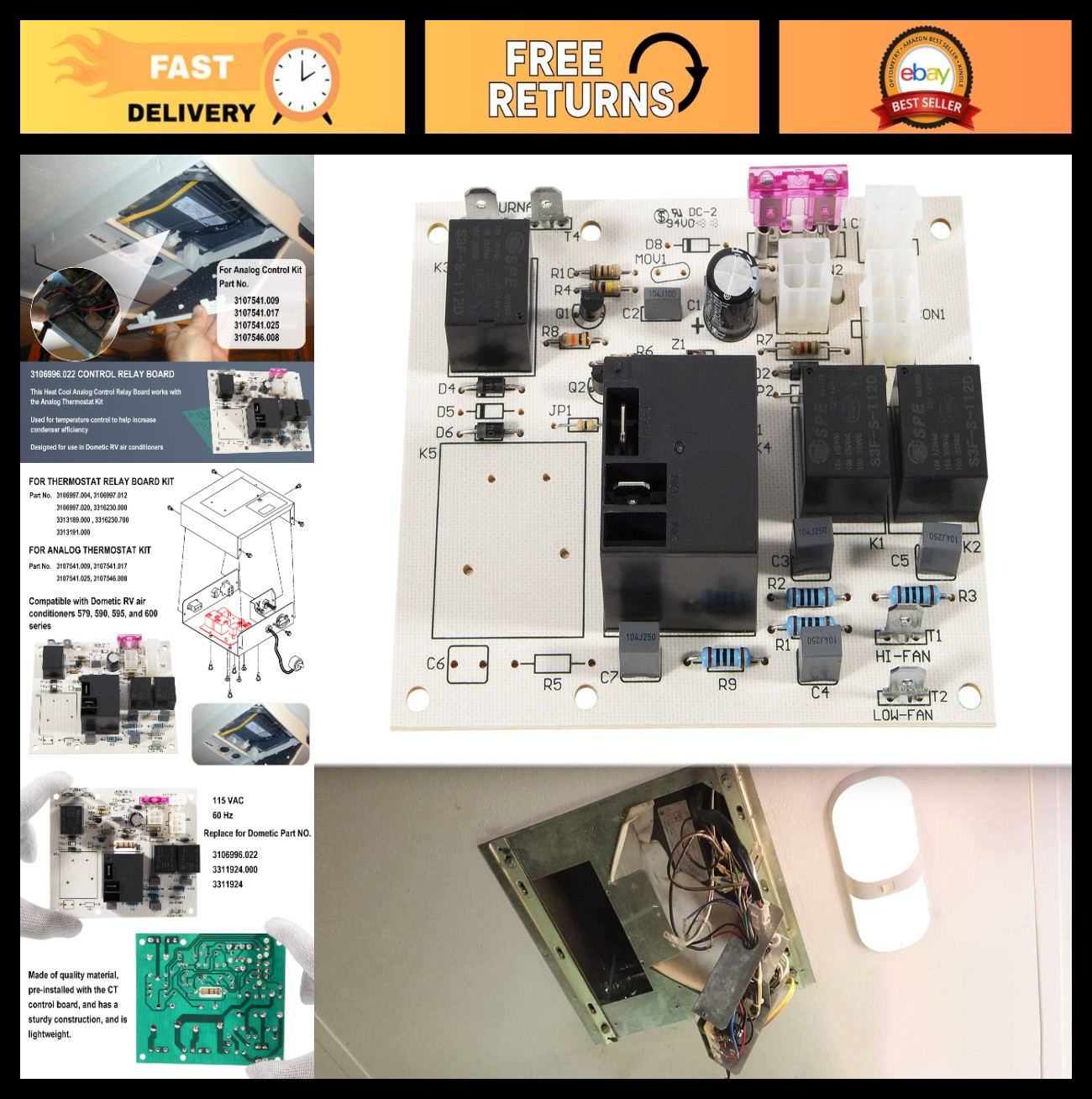 Heat & Cool Analog Thermostat Control Relay Board Kit for RV Air Conditioner