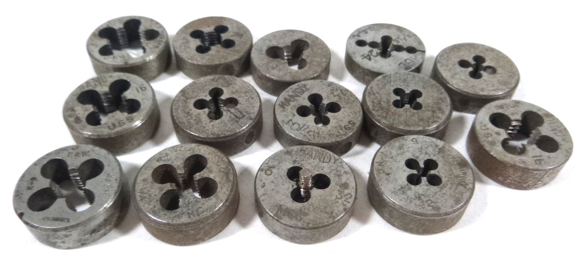 Lot of 14 Vintage-Round Adjustable Button Threading Die-NF & NC-Various Sizes Lot of 14 Vintage-Round Adjustable Button Threading Die-NF & NC-Various Sizes
